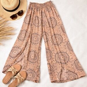 Boho Wide Leg Palazzo Pants Womens XS By Eloise Smocked Waist Festival Flowy